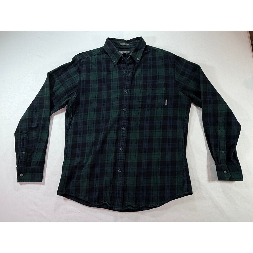 Eddie Bauer Mens Classic Fit Flannel Shirt Green Navy Blue Plaid Size Medium